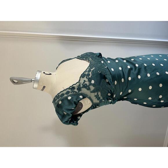 Free People - Women's Green Butterfly Satin Polka Dot Maxi Dress w/ lace, Size M - Picture 6 of 12